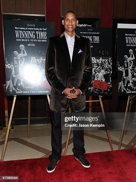 Former NBA player Reggie Miller attends the premiere of "Winning Time: Reggie Miller vs. The New York Knicks" at the Ziegfeld Theatre on March 2,...