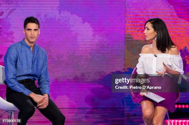 Fabio Mancini and Caterina Balivo attends 'Detto Fatto' tv show on June 12, 2018 in Milan, Italy.