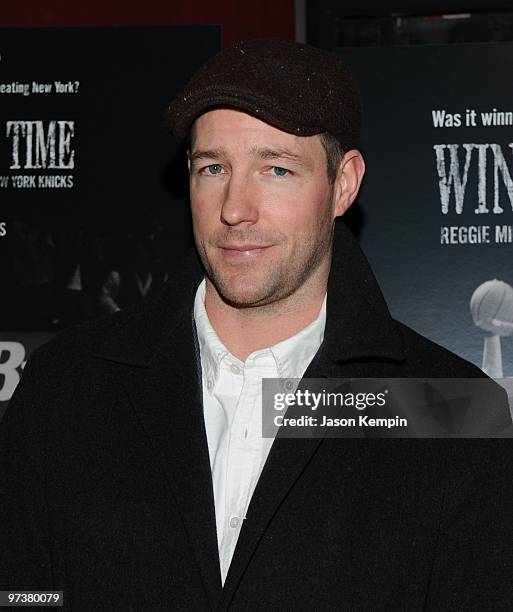 Actor Ed Burns attends the premiere of "Winning Time: Reggie Miller vs. The New York Knicks" at the Ziegfeld Theatre on March 2, 2010 in New York...
