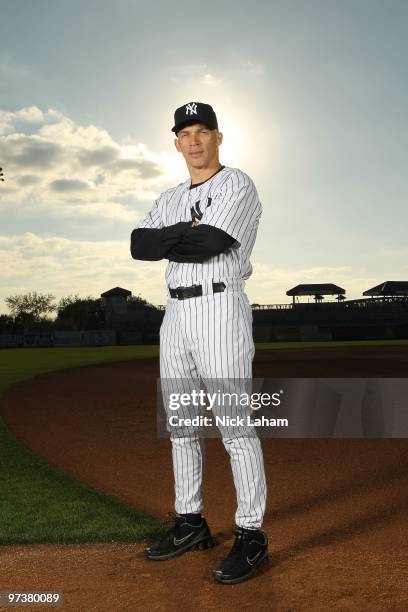 Manager, Joe Girardi of the New York Yankees poses for a photo during Spring Training Media Photo Day at George M. Steinbrenner Field on February 25,...