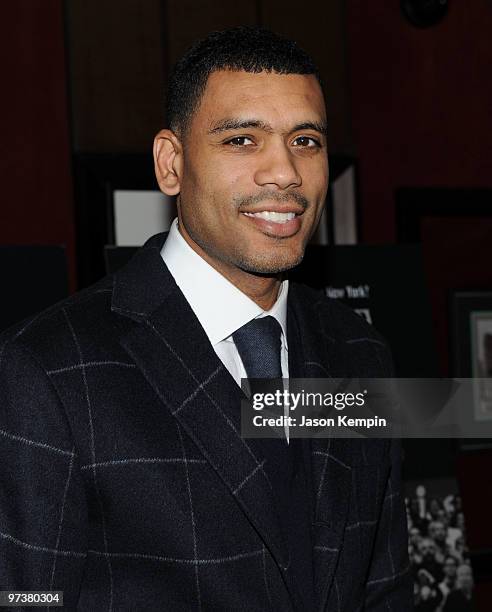 Former NBA player Allan Houston attends the premiere of "Winning Time: Reggie Miller vs. The New York Knicks" at the Ziegfeld Theatre on March 2,...