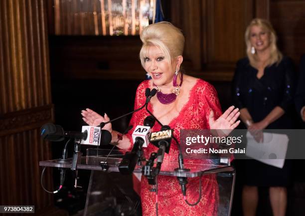 Ivana Trump speaks at a press conference announcing her new campaign to fight obesity at The Plaza Hotel on June 13, 2018 in New York City.