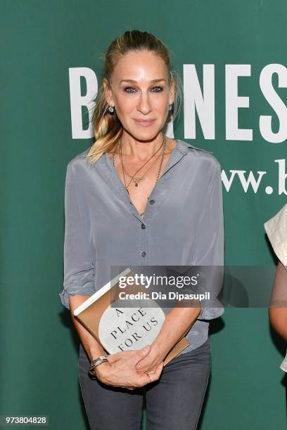 Sarah Jessica Parker attends Fatima Farheen Mirza in conversation with Sarah Jessica Parker and Lisa Lucas at Barnes & Noble Union Square on June 13,...