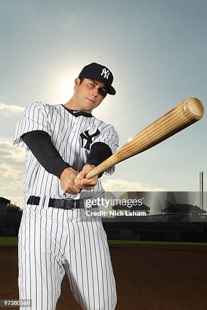 Colin Curtis of the New York Yankees poses for a photo during Spring Training Media Photo Day at George M. Steinbrenner Field on February 25, 2010 in...