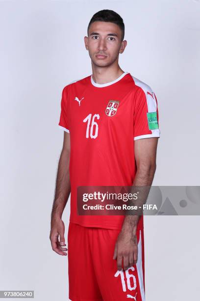 Marko Grujic of Serbia poses for a portrait during the official FIFA World Cup 2018 portrait session at the Team Hotel on June 12, 2018 in...