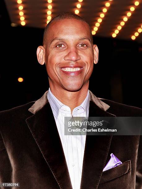 Former basketball player Reggie Miller attends the premiere of "Winning Time: Reggie Miller vs. The New York Knicks" at the Ziegfeld Theatre on March...