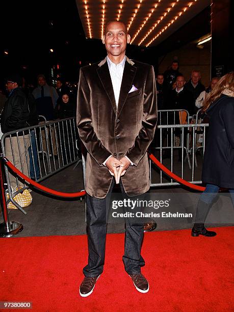 Former basketball player Reggie Miller attends the premiere of "Winning Time: Reggie Miller vs. The New York Knicks" at the Ziegfeld Theatre on March...