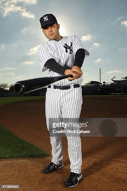 Jesus Montero of the New York Yankees poses for a photo during Spring Training Media Photo Day at George M. Steinbrenner Field on February 25, 2010...