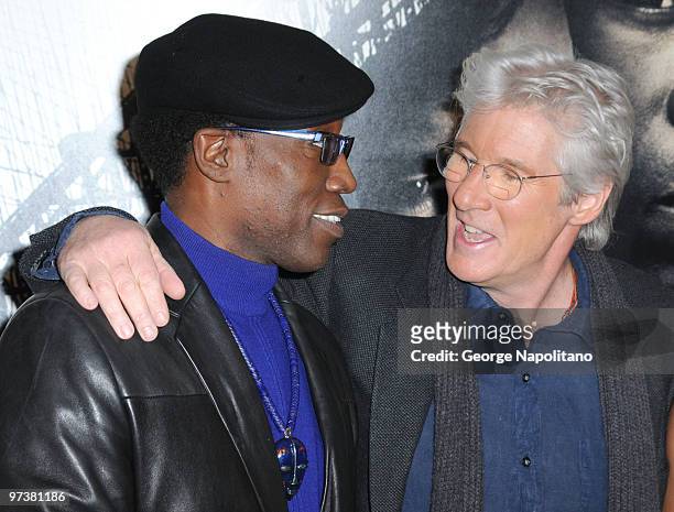 Actors Wesley Snipes and Richard Gere attend the premiere of "Brooklyn's Finest" at AMC Loews Lincoln Square 13 theater on March 2, 2010 in New York...