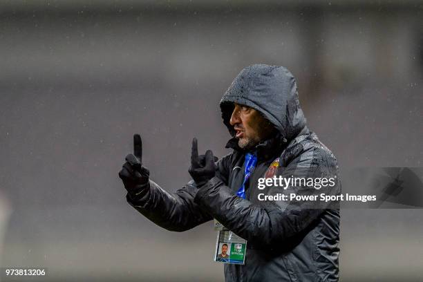 Shanghai FC Head Coach Vitor Pereira gestures during the AFC Champions League Group F match between Shanghai SIPG and Melbourne Victory at Shanghai...