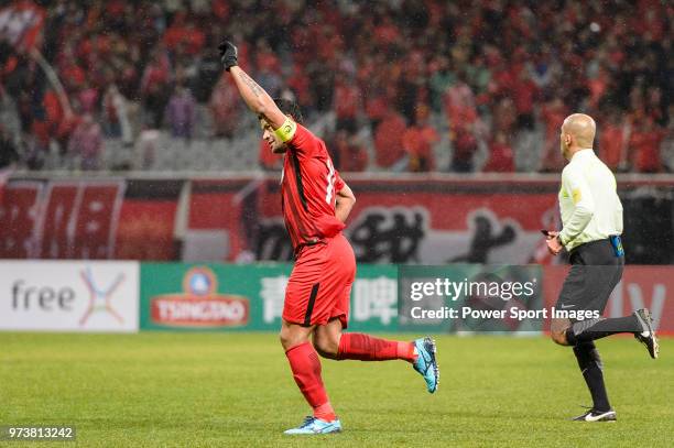 Shanghai FC Forward Givanildo Vieira de Sousa celebrating his score during the AFC Champions League Group F match between Shanghai SIPG and Melbourne...