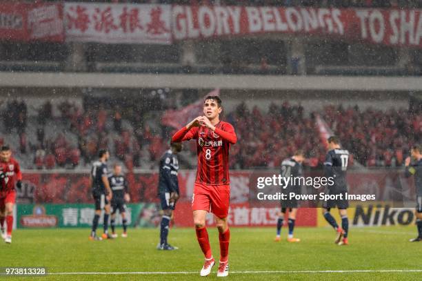 Shanghai FC Forward Oscar Emboaba Junior celebrating his score during the AFC Champions League Group F match between Shanghai SIPG and Melbourne...