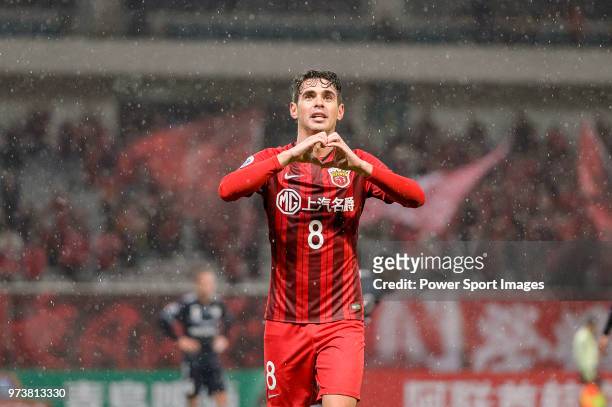 Shanghai FC Forward Oscar Emboaba Junior celebrating his score during the AFC Champions League Group F match between Shanghai SIPG and Melbourne...