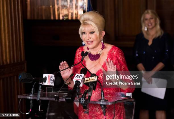 Ivana Trump speaks at a press conference announcing her new campaign to fight obesity at The Plaza Hotel on June 13, 2018 in New York City.