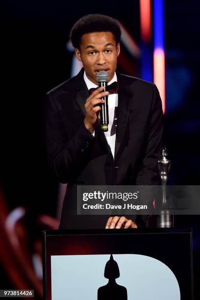 Winner of the CriticsÕ Choice Award, Sheku Kanneh-Mason speaks on stage during the 2018 Classic BRIT Awards held at Royal Albert Hall on June 13,...