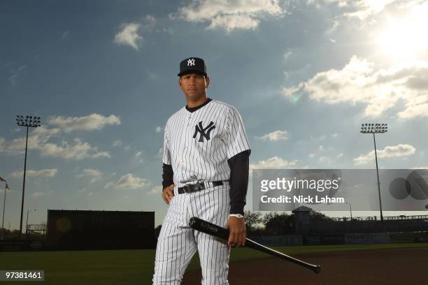 Alex Rodriguez of the New York Yankees poses for a photo during Spring Training Media Photo Day at George M. Steinbrenner Field on February 25, 2010...