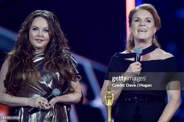 Sarah Brightman and Sarah, Duchess of York present the award for Classic BRITs Icon during the 2018 Classic BRIT Awards held at Royal Albert Hall on...