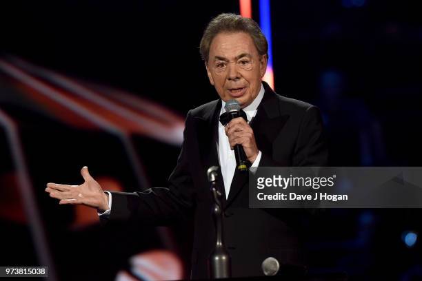 Winner of the Special Recognition Award, Sir Andrew Lloyd Webber on stage during the 2018 Classic BRIT Awards held at Royal Albert Hall on June 13,...