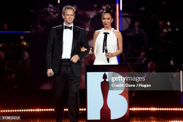 Hosts Alexander Armstrong and Myleene Klass speak on stage during the 2018 Classic BRIT Awards held at Royal Albert Hall on June 13, 2018 in London,...