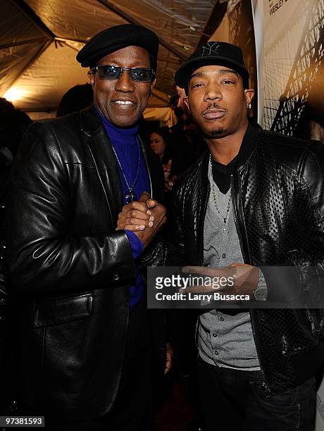 Actor Wesley Snipes and rapper Ja Rule attend the premiere of Overture Films" "Brooklyn's Finest at AMC Lincoln Square Theater on March 2, 2010 in...