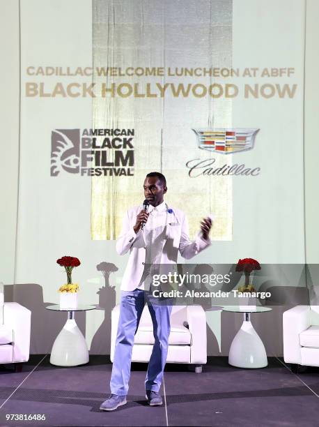 Rahsan-Rahsan Lindsay speaks on stage at Cadillac Welcome Luncheon At ABFF: Black Hollywood Now at The Temple House on June 13, 2018 in Miami Beach,...