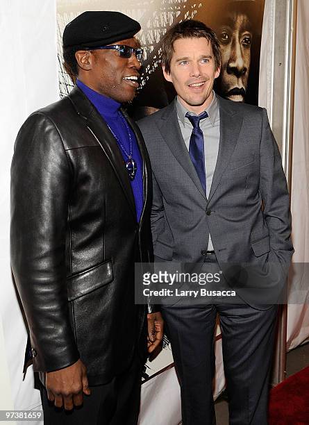 Actors Wesley Snipes and Ethan Hawke attend the premiere of Overture Films" "Brooklyn's Finest at AMC Lincoln Square Theater on March 2, 2010 in New...
