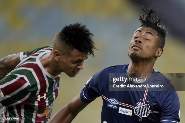 Richard of Fluminense and Bruno Henrique of Santos in action during the match between Fluminense and Santos as part of Brasileirao Series A 2018 at...