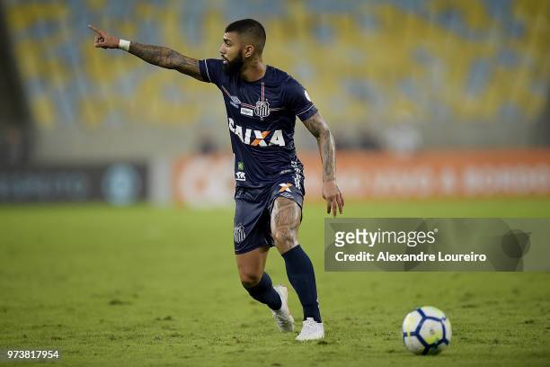Gabriel Barbosa of Santos reacts during the match between Fluminense and Santos as part of Brasileirao Series A 2018 at Maracana Stadium on June 13,...