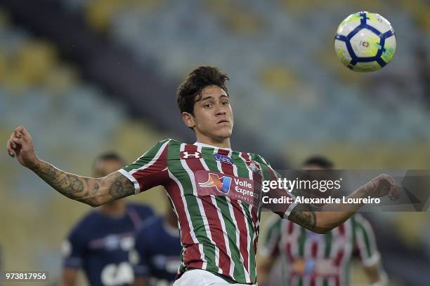 Pedro Santos of Fluminense in action during the match between Fluminense and Santos as part of Brasileirao Series A 2018 at Maracana Stadium on June...