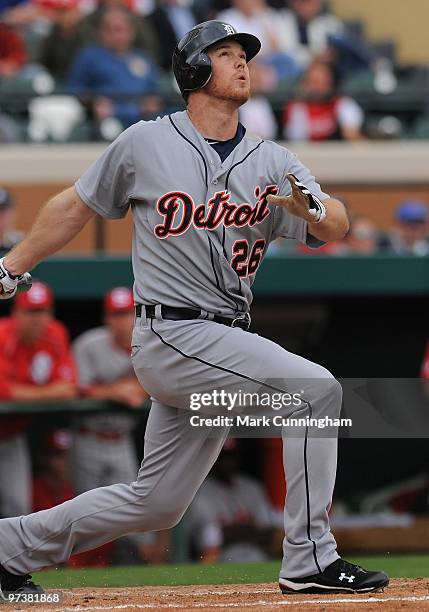 Brennan Boesch of the Detroit Tigers bats against Florida Southern College during a spring training game at Joker Marchant Stadium on March 2, 2010...