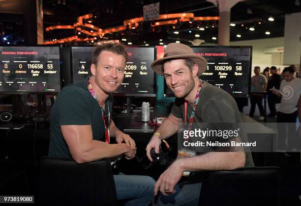 Liam McIntyre and Todd Lasance playing Skull & Bones during E3 2018 at Los Angeles Convention Center on June 13, 2018 in Los Angeles, California.