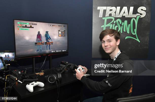 Chandler Riggs playing Trials Rising during E3 2018 at Los Angeles Convention Center on June 13, 2018 in Los Angeles, California.