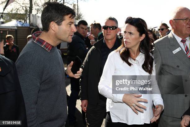 New Zealand Prime Minister Jacinda Ardern and her partner Clarke Gayford take a walk around the Fieldays in Mystery Creek on June 14, 2018 in...