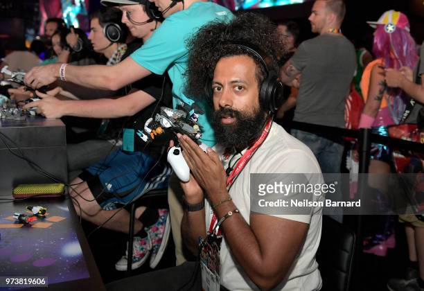 Reggie Watts playing Starlink: Battle for Atlas during E3 2018 at Los Angeles Convention Center on June 13, 2018 in Los Angeles, California.