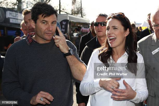 New Zealand Prime Minister Jacinda Ardern and her partner Clarke Gayford take a walk around the Fieldays in Mystery Creek on June 14, 2018 in...