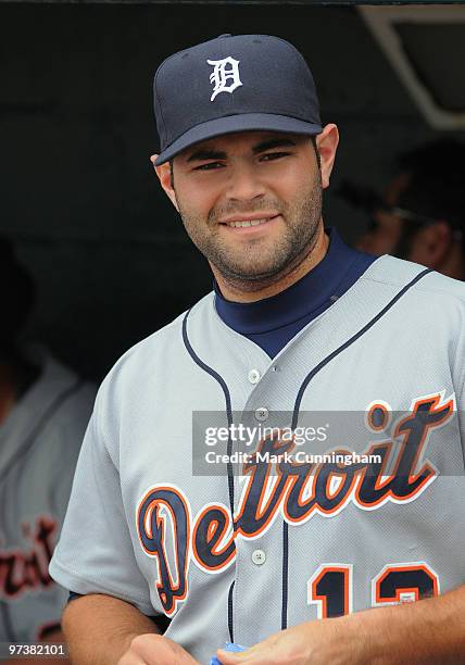 Alex Avila of the Detroit Tigers looks on against Florida Southern College during a spring training game at Joker Marchant Stadium on March 2, 2010...