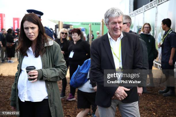 New Zealand Prime Minister Jacinda Ardern and Minister of Agriculture Damien O'Connor meet and greet during the Mystery Creek Fieldays on June 14,...