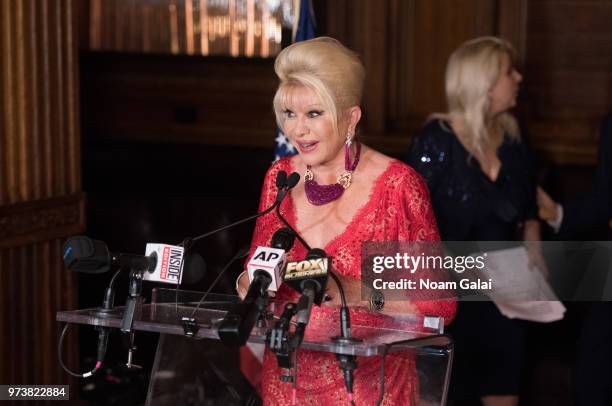 Ivana Trump speaks at a press conference announcing her new campaign to fight obesity at The Plaza Hotel on June 13, 2018 in New York City.