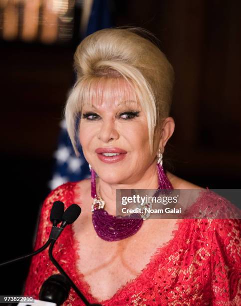 Ivana Trump speaks at a press conference announcing her new campaign to fight obesity at The Plaza Hotel on June 13, 2018 in New York City.