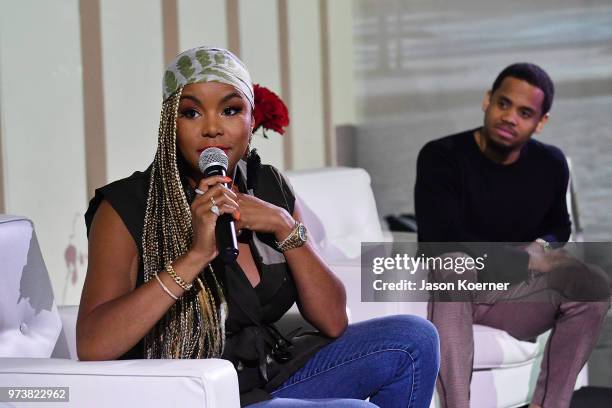 Actor LaToya Luckett speaks on stage at the Cadillac Welcome Luncheon At ABFF: Black Hollywood Now at The Temple House on June 13, 2018 in Miami...