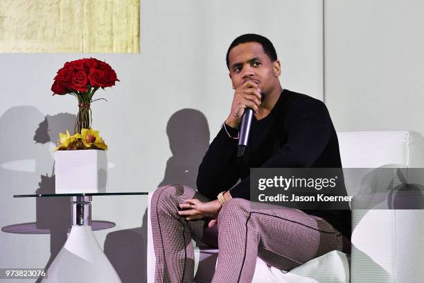 Tristan 'Mack' Wilds speaks on stage at the Cadillac Welcome Luncheon At ABFF: Black Hollywood Now at The Temple House on June 13, 2018 in Miami...