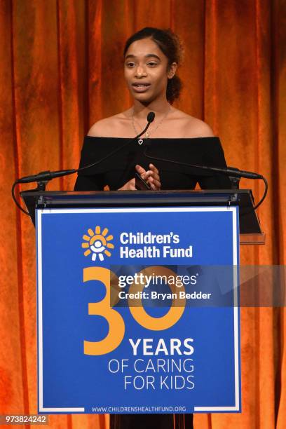 Children's Health Fund patient Isani speaks onstage during the Children's Health Fund 2018 Annual Benefit at Cipriani 42nd Street on June 13, 2018 in...