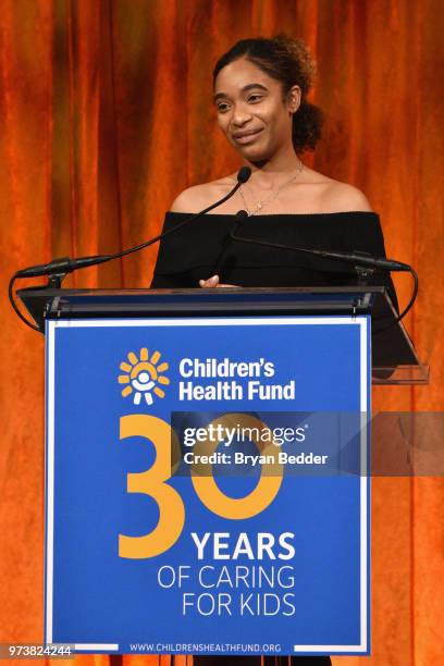 Children's Health Fund patient Isani speaks onstage during the Children's Health Fund 2018 Annual Benefit at Cipriani 42nd Street on June 13, 2018 in...