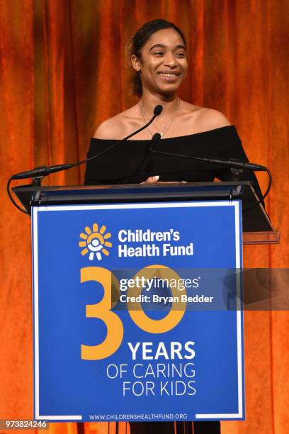 Children's Health Fund patient Isani speaks onstage during the Children's Health Fund 2018 Annual Benefit at Cipriani 42nd Street on June 13, 2018 in...