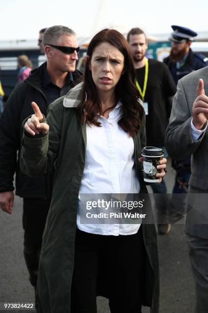 New Zealand Prime Minister Jacinda Ardern during a walkabout at the Mystery Creek Fieldays on June 14, 2018 in Hamilton, New Zealand. The public...