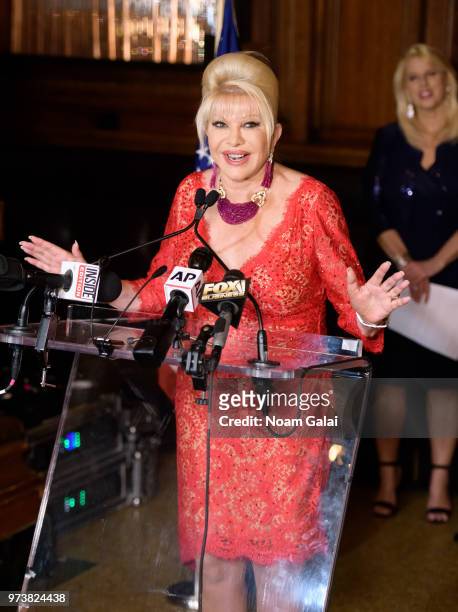 Ivana Trump speaks at a press conference announcing her new campaign to fight obesity at The Plaza Hotel on June 13, 2018 in New York City.