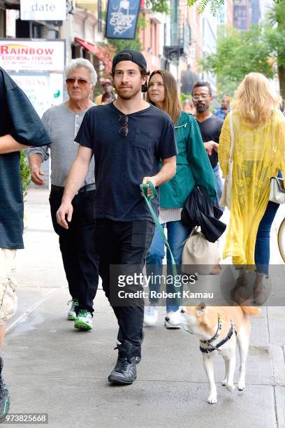 Dustin Hoffman, wife Lisa Hoffman and son Jake Hoffman seen out for a dog walk in Manhattan on June 13, 2018 in New York City.