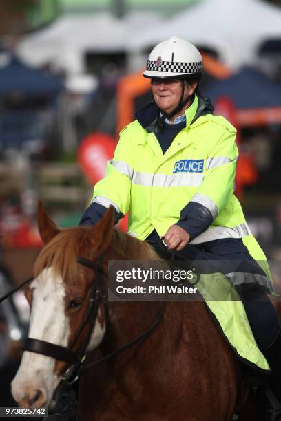 Police on horseback at the Mystery Creek Fieldays on June 14, 2018 in Hamilton, New Zealand.