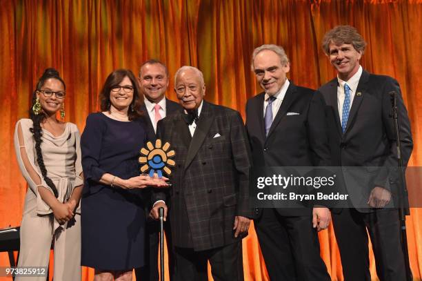 Antonia Hylton, Karen B. Redlener, Herve Sedky, Former Mayor of New York City David Dinkins, Irwin Redlener, and Dennis Walto pose onstage during the...