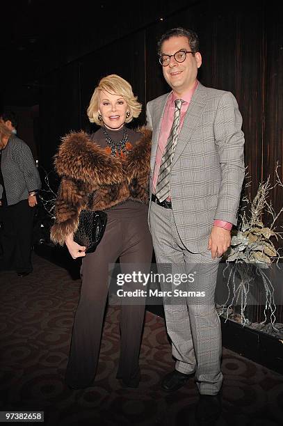 Joan Rivers and Michael Musto attend Michael Musto's 25th Anniversary At "The Village Voice" celebration at 230 Fifth Avenue on March 2, 2010 in New...